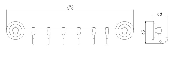 Планка с крючками 6 крючков Savol S-007176