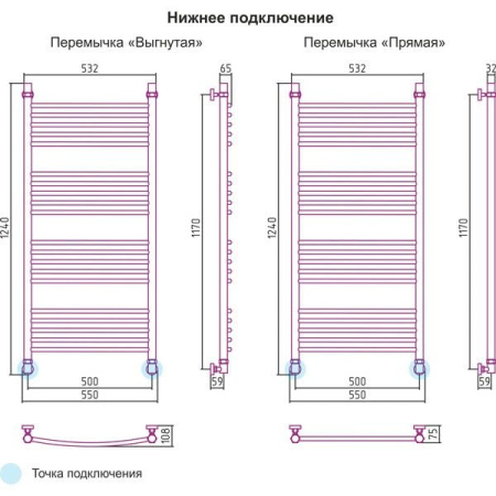 Полотенцесушитель водяной 1200х500 перемычка выгнутая Сунержа Богема 00-0101-1250