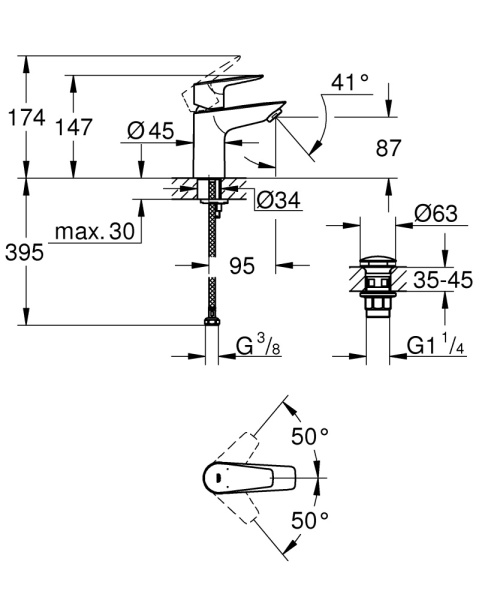 Смеситель для раковины Grohe BauEdge New 23896 001 (23896001) хром