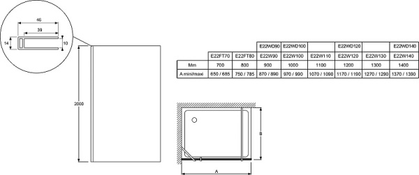 Душевая перегородка Jacob Delafon Contra E22WD120-GA