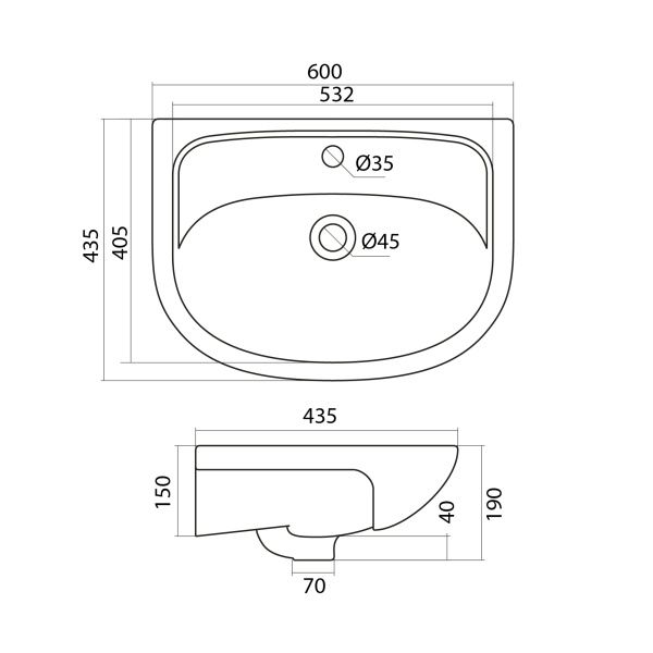 Раковина подвесная (60х43,5) Santek Эллада 60 1WH110198