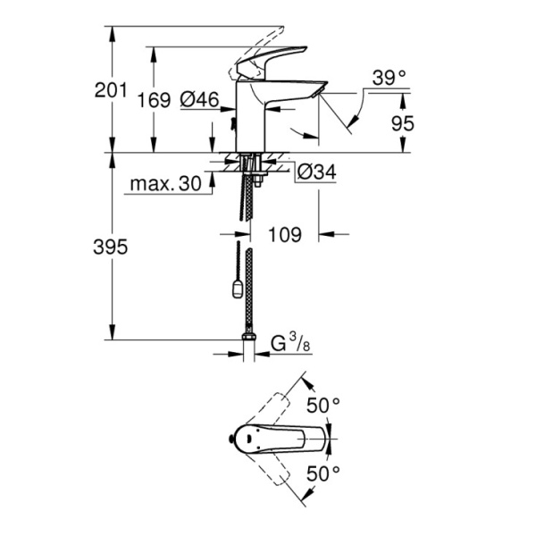 Смеситель для раковины с цепочкой Grohe Eurosmart New 33188 003 (33188003) хром