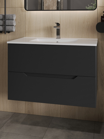 Тумба подвесная с раковиной Orange Line Li-80Tub+Ra черный матовый
