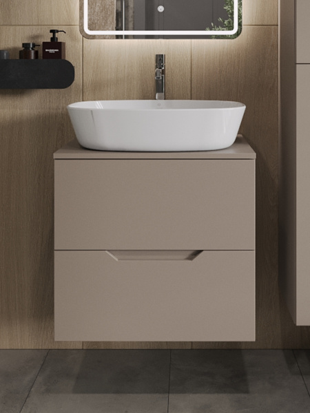 Тумба с раковиной подвесная 60 см,Orange Line Li-60TuLMDF+B08-500W  латте/белый