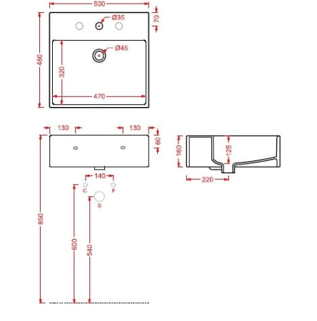 Раковина Artceram Quadro QUL002 01 00 bi