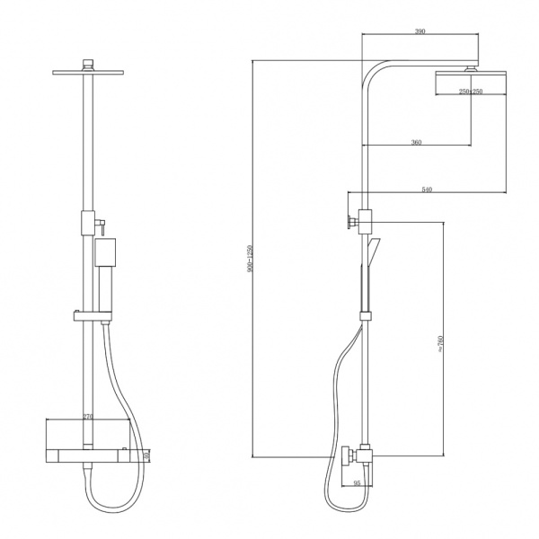 Душевая стойка ABBER Daheim AF8260B с термостатом без излива, черный матовый
