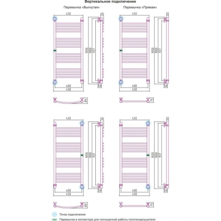 Полотенцесушитель водяной 1000х400 перемычка выгнутая Сунержа Богема 00-0101-1040