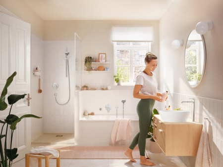 Смеситель для раковины с донным клапаном CoolStart EcoSmart+ Hansgrohe Rebris S 72590000 хром
