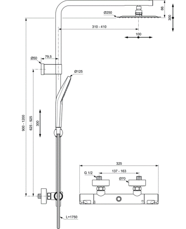 Душевая система с термостатом Ideal Standard Ceratherm T50 A7704AA