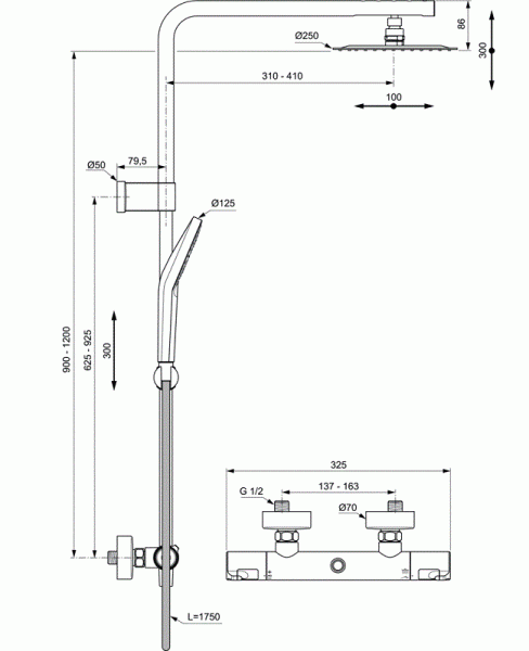 Душевая система с термостатом Ideal Standard Ceratherm T50 A7704AA