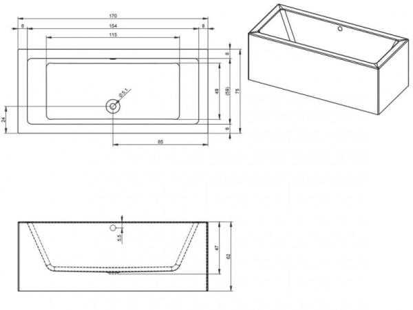 Ванна акриловая Riho Lugo Plug & Play (170х75) R B132015005