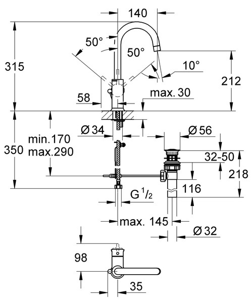 Смеситель для раковины Grohe BauClassic 23095 000 (23095000) хром