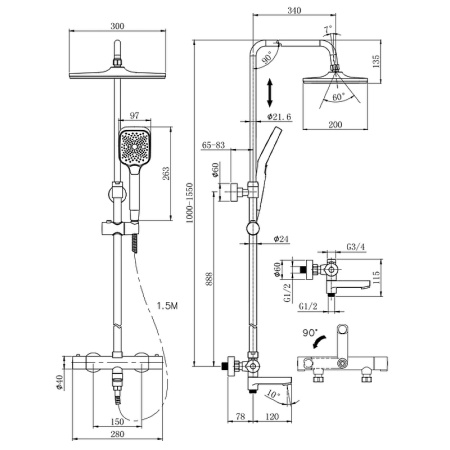 Душевая система с изливом Cersanit Vivo 64530