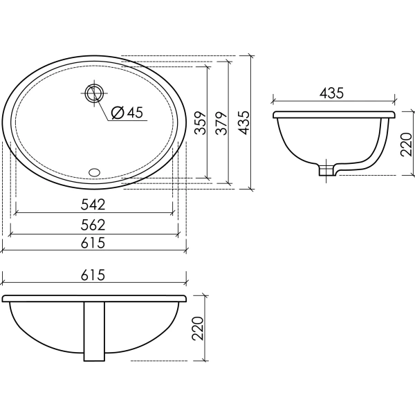 Раковина встраиваемая снизу (61,5x43,5) Ceramica Nova ELEMENT CN6081