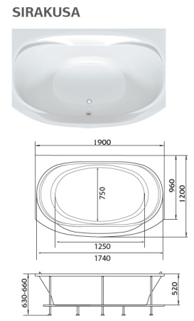 Акриловая ванна (190х120) Marka One Sirakusa 01син1912