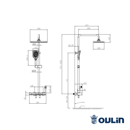 Душевая система с изливом Oulin OL-HT-2603