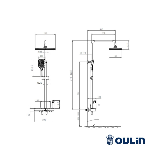 Душевая система с изливом Oulin OL-HT-2603