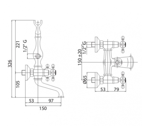 Смеситель для ванны Cezares GOLF-VD-03/24-M