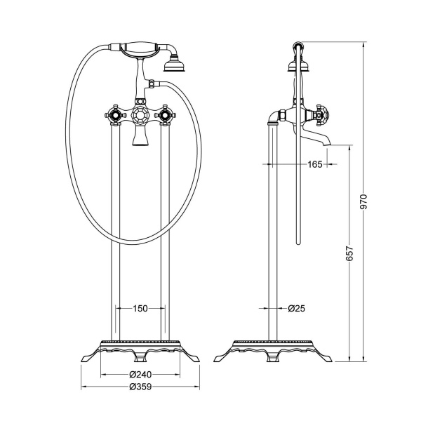 Смеситель напольный для ванны и душа Timo Nelson 1900/03Y-CR черный