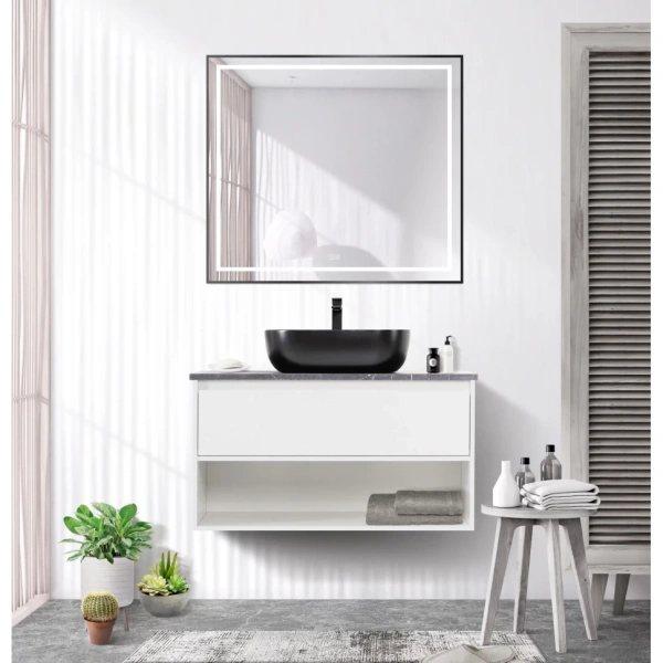 Зеркало (90х80) BelBagno Kraft SPC-KRAFT-900-800-LED-TCH-WARM-NERO с подсветкой