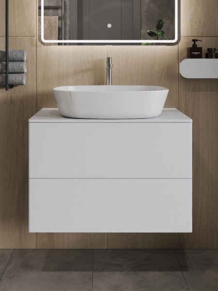 Тумба с раковиной подвесная 75 см, Orange Otto Ot-75TuMDF+B08-500W белый глянец