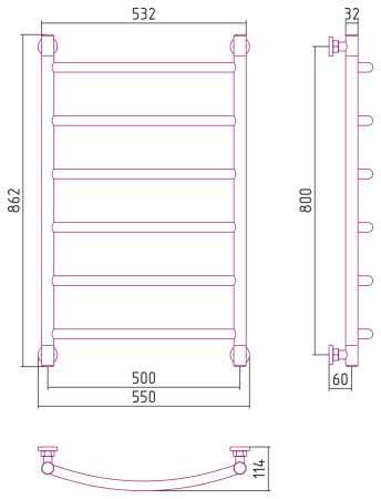 Полотенцесушитель Водяной Выгнутая Сунержа Галант + (80х50) Матовое Золото 032-0200-8050