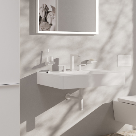 Смеситель для раковины на 3 отверстия с донным клапаном Push-Open Hansgrohe Tecturis E 73030700 белый матовый