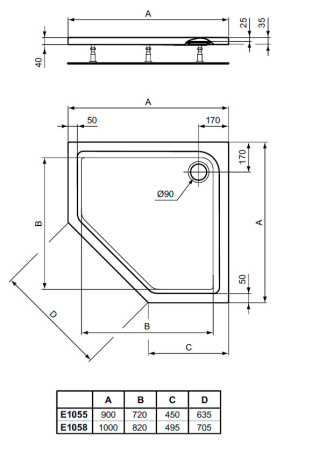 Душевой поддон Ideal Standard CONNECT AIR (90х90) E105501, белый