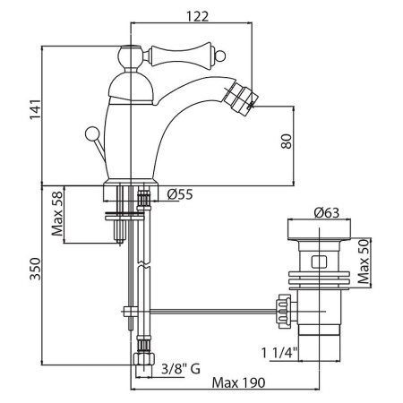 Смеситель для биде Cezares Margot MARGOT-BSM1-03/24-N