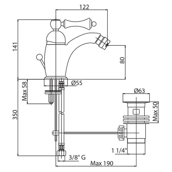 Смеситель для биде Cezares Margot MARGOT-BSM1-03/24-N Смеситель для биде Cezares Margot MARGOT-BSM1-03/24-N