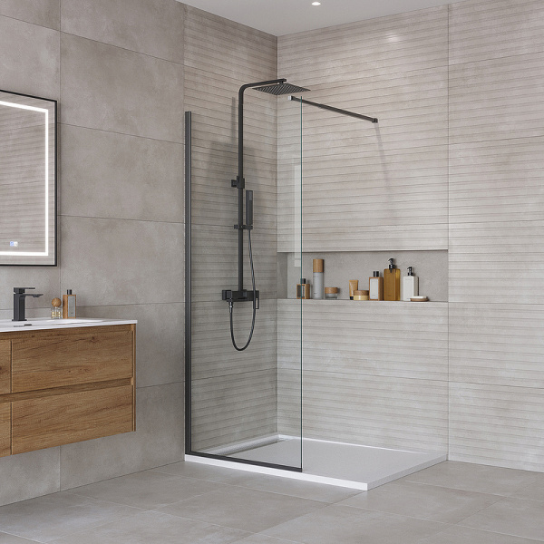 Душевая перегородка (90х195) BelBagno KRAFT-L-1-90-C-NERO черный