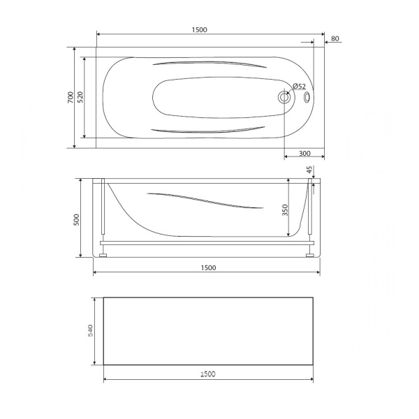 Панель фронтальная 150x70 Damixa Willow WILL-150-070W-P Панель фронтальная 150x70 Damixa Willow WILL-150-070W-P