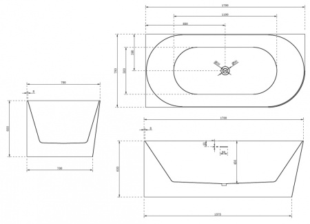 Акриловая ванна (170х78) ABBER AB9258-1.7 L без гидромассажа, белый