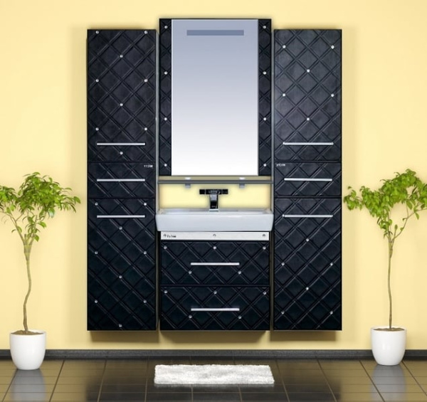 Тумба Misty Гранд LUXE 70 с 2 ящ. подвесная + раковина (черная кожа)