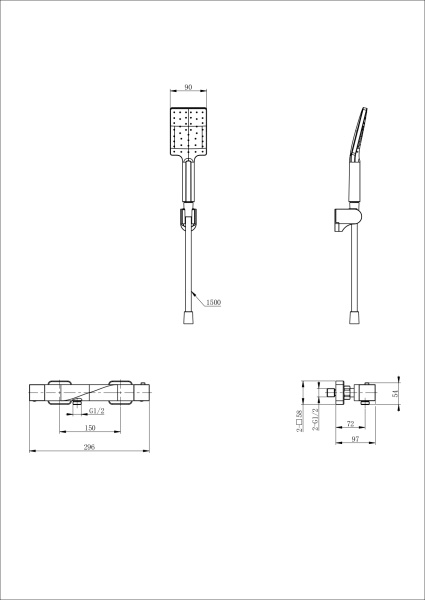 Смеситель для душа с термостатом WONZON & WOGHAND Twist, темный графит WW-B2025-A-BGG