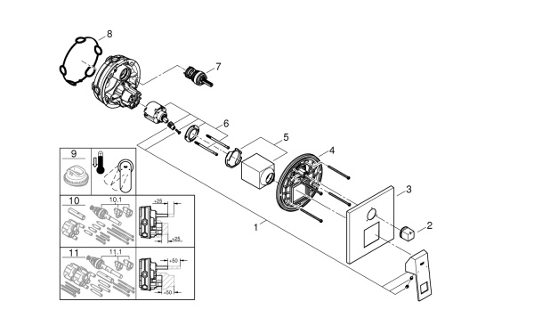 Смеситель для ванны на 3 положения Grohe Eurocube 24094 000 (24094000) хром Смеситель для ванны на 3 положения Grohe Eurocube 24094 000 (24094000) хром