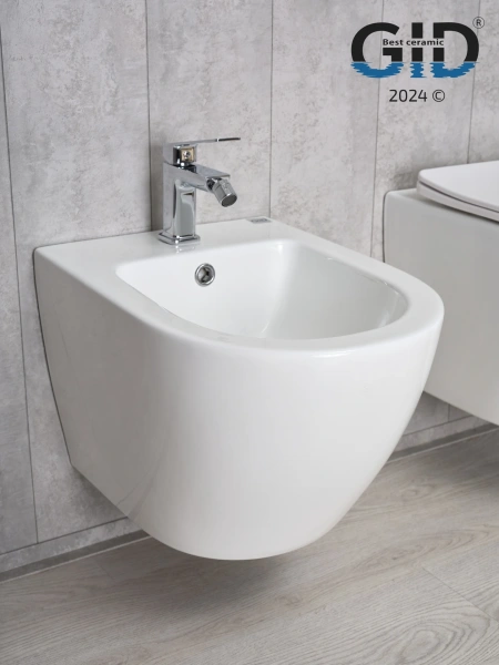 Биде подвесное Gid BDP-96 белый глянцевый, безободковый обод