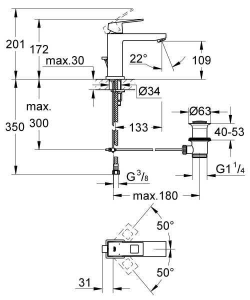 Смеситель для раковины однорычажный Grohe Eurocube 23445 000 (23445000) хром