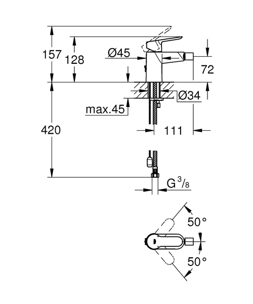 Смеситель для биде с цепочкой Grohe BauEdge 23332 000 (23332000) хром