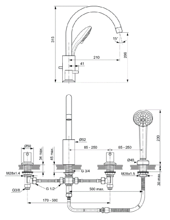 Смеситель на борт ванны Ideal Standard Ceraline BC198AA