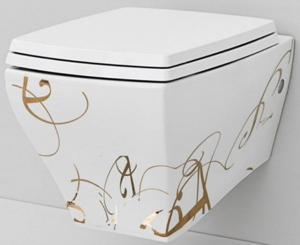 Унитаз подвесной Artceram Jazz JZV001 01 06 decoro lettering oro без сиденья
