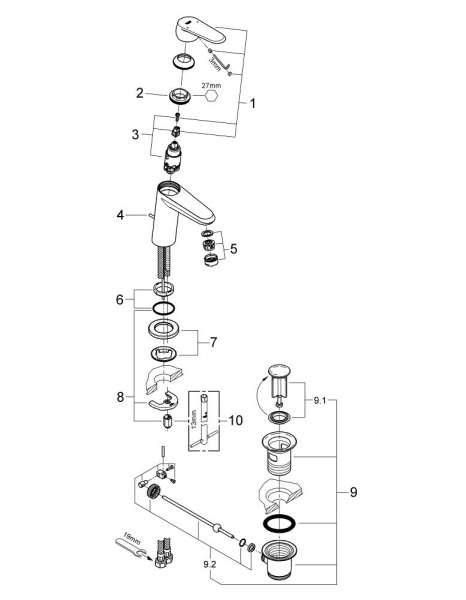 Смеситель для раковины однорычажный Grohe Eurodisc Cosmopolitan 23049 002 (23049002) хром
