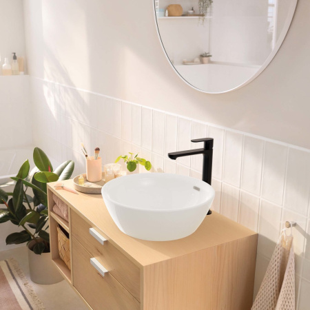 Смеситель для раковины с донным клапаном CoolStart Hansgrohe Rebris S 72580670 черный матовый