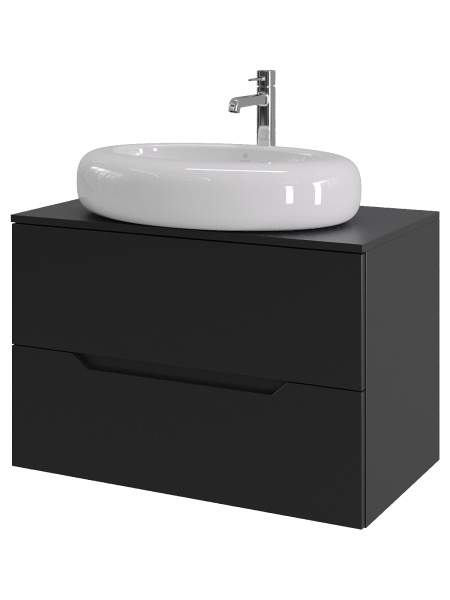 Тумба с раковиной подвесная 80 см, Orange Line Li-80TubMDF+B08-640W черный/белый