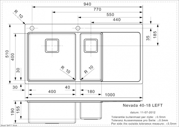Мойка кухонная Reginox Nevada L (40x18 left/rignt) 43099