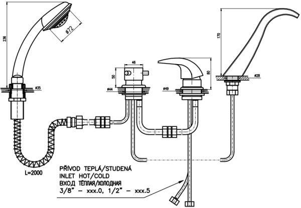 Смеситель на борт ванны Rav Slezak Dunaj D475.5P