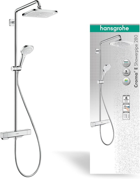 	 Душевая система с термостатом Hansgrohe Croma E Showerpipe 280 1jet EcoSmart 27660000 хром