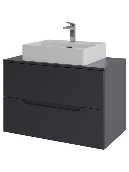 Тумба с раковиной подвесная 80 см, Orange Line Li-80TugMDF+B04-500W графит/белый