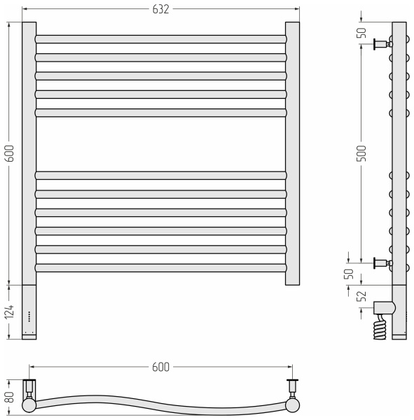 Полотенцесушитель электрический (60х60) Cунержа Флюид 3.0 00-5820-6060 левый