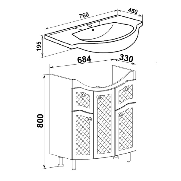 Тумба под раковину Runo Милано 75 (УТ000002088)